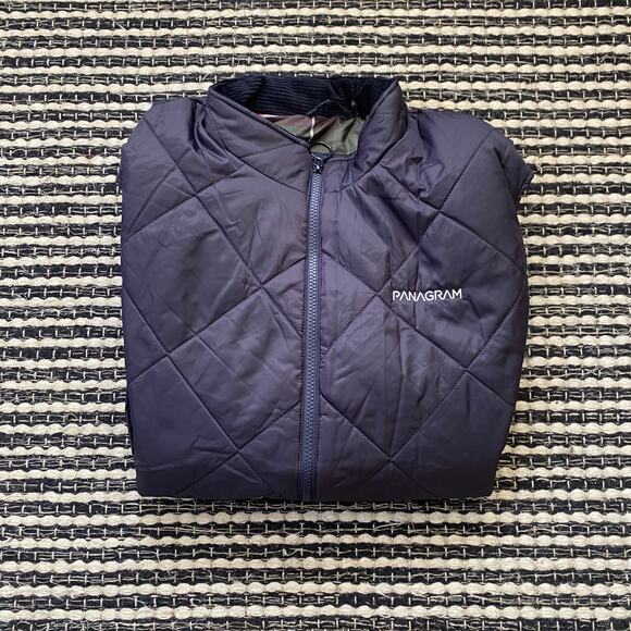 🌿Barbour Panagram logo Branded Mens Finn Gilet Blue Full Zip Quilted Vest  XL - Picture 1 of 9